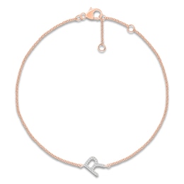 Diamond Initial R Bracelet 1/15 ct tw 10K Rose Gold 7.5"