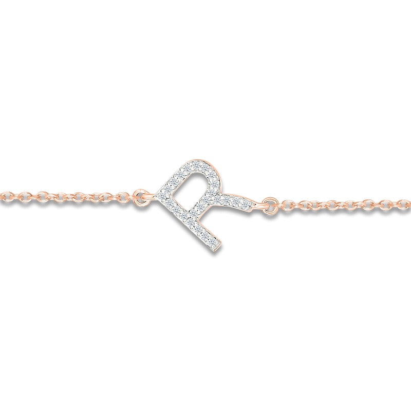 Main Image 2 of Diamond Initial R Bracelet 1/15 ct tw 10K Rose Gold 7.5"