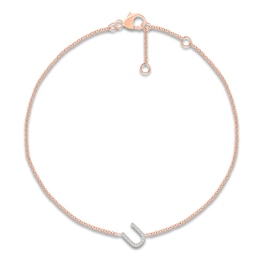 Diamond Initial U Bracelet 1/15 ct tw 10K Rose Gold 7.5"