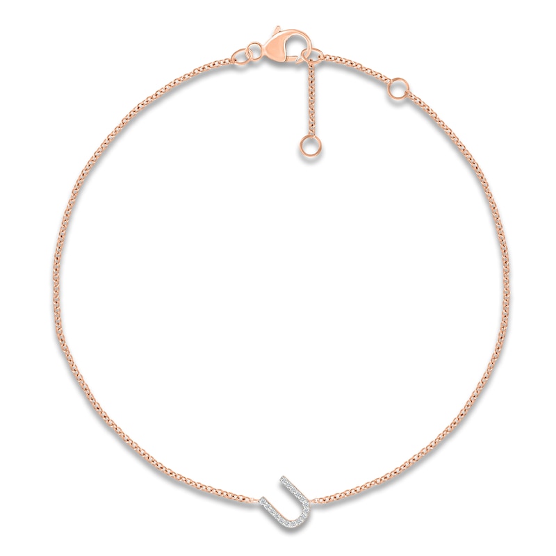 Main Image 1 of Diamond Initial U Bracelet 1/15 ct tw 10K Rose Gold 7.5"