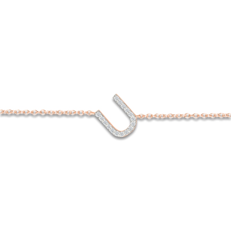 Main Image 2 of Diamond Initial U Bracelet 1/15 ct tw 10K Rose Gold 7.5"