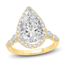 Pear-Shaped Lab-Grown Diamond Halo Engagement Ring 4 ct tw 14K Yellow Gold