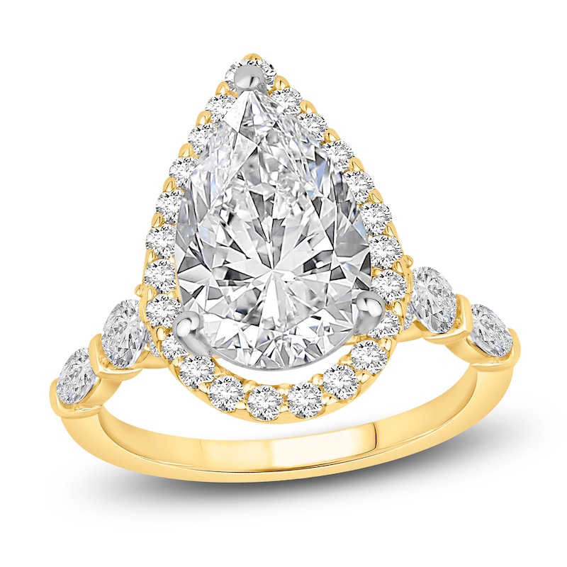 Main Image 1 of Pear-Shaped Lab-Grown Diamond Halo Engagement Ring 4 ct tw 14K Yellow Gold