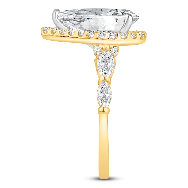 Main Image 3 of Pear-Shaped Lab-Grown Diamond Halo Engagement Ring 4 ct tw 14K Yellow Gold