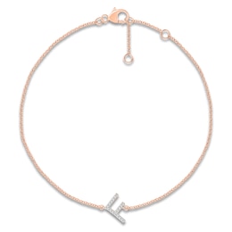 Diamond Initial F Bracelet 1/15 ct tw 10K Rose Gold 7.5"