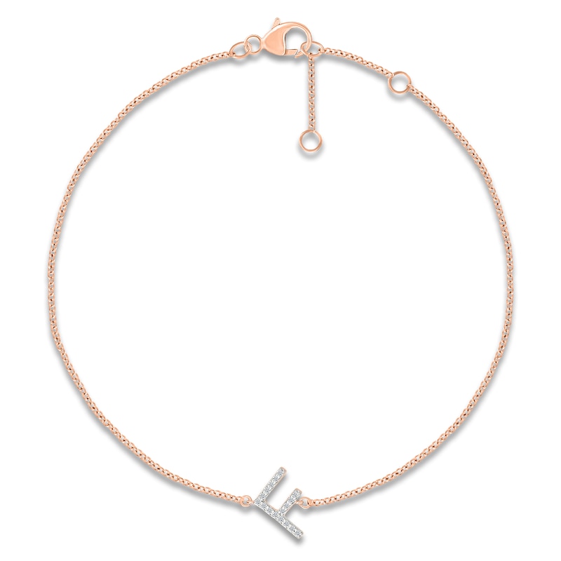 Main Image 1 of Diamond Initial F Bracelet 1/15 ct tw 10K Rose Gold 7.5"