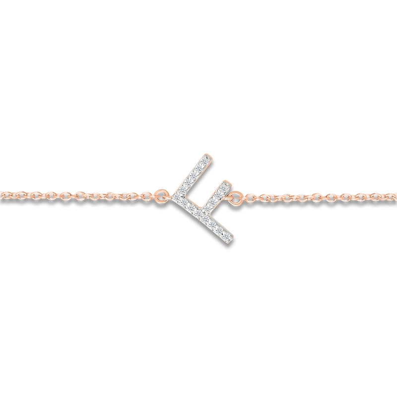 Main Image 2 of Diamond Initial F Bracelet 1/15 ct tw 10K Rose Gold 7.5"