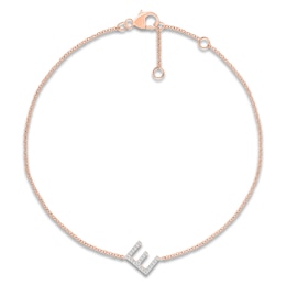 Diamond Initial E Bracelet 1/15 ct tw 10K Rose Gold 7.5"