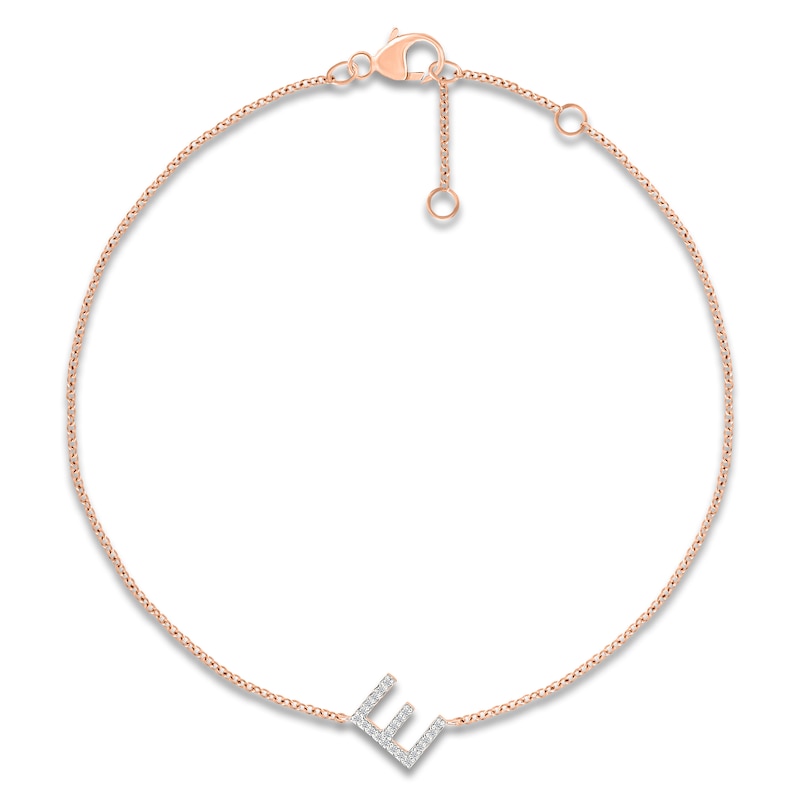Main Image 1 of Diamond Initial E Bracelet 1/15 ct tw 10K Rose Gold 7.5"