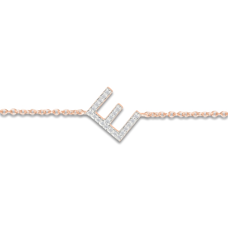 Main Image 2 of Diamond Initial E Bracelet 1/15 ct tw 10K Rose Gold 7.5"