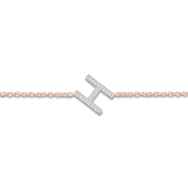 Main Image 2 of Diamond Initial H Bracelet 1/15 ct tw 10K Rose Gold 7.5"