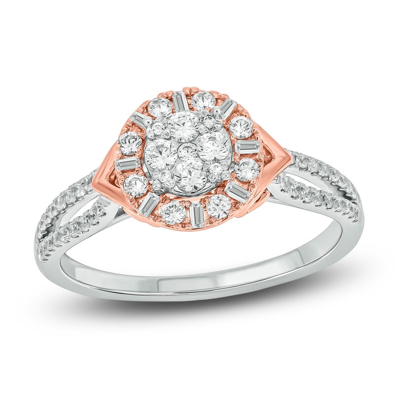Main Image 1 of Brilliant Moments Multi-Diamond Halo Engagement Ring 1/2 ct tw 14K Two-Tone Gold