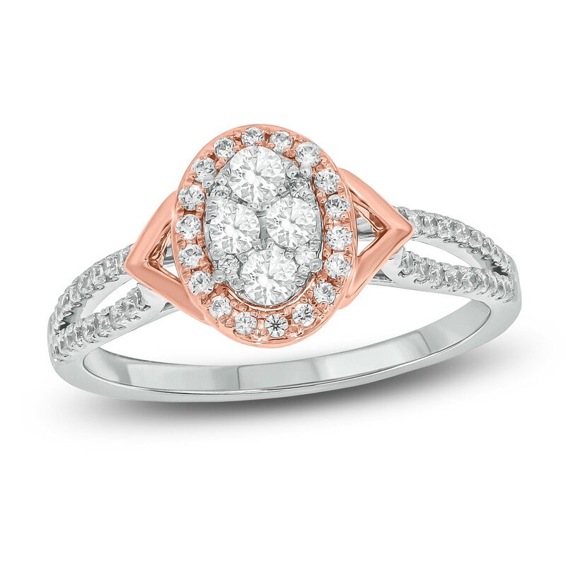 Main Image 1 of Brilliant Moments Multi-Diamond Oval Halo Engagement Ring 1/2 ct tw 14K Two-Tone Gold