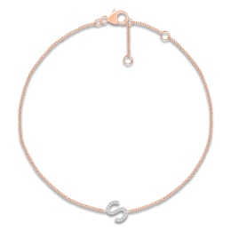 Diamond Initial S Bracelet 1/15 ct tw 10K Rose Gold 7.5"