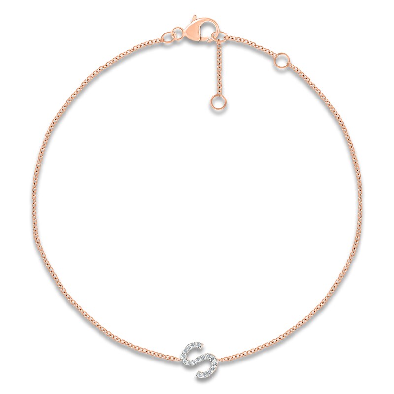 Main Image 1 of Diamond Initial S Bracelet 1/15 ct tw 10K Rose Gold 7.5"