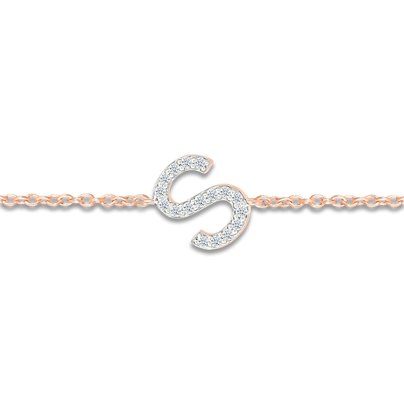Main Image 2 of Diamond Initial S Bracelet 1/15 ct tw 10K Rose Gold 7.5"