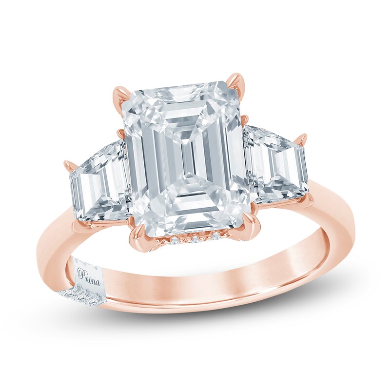 Main Image 1 of Pnina Tornai Lab-Grown Diamond Emerald & Trapezoid-Cut Three-Stone Engagement Ring 5-1/8 ct tw 14K Rose Gold
