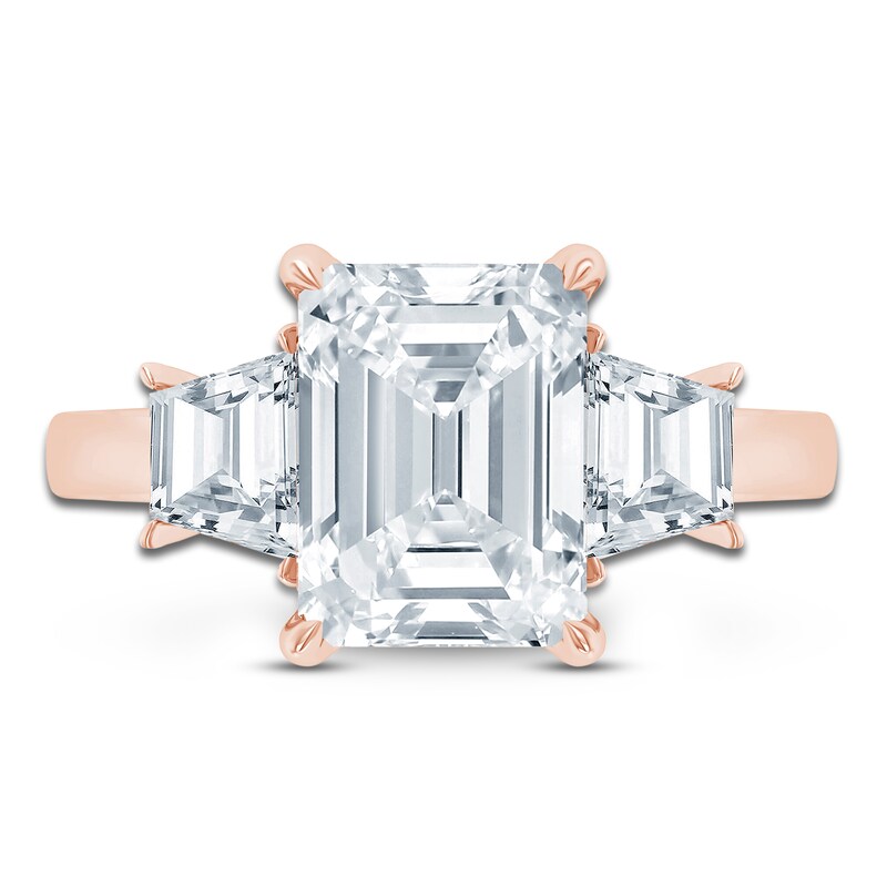 Main Image 3 of Pnina Tornai Lab-Grown Diamond Emerald & Trapezoid-Cut Three-Stone Engagement Ring 5-1/8 ct tw 14K Rose Gold