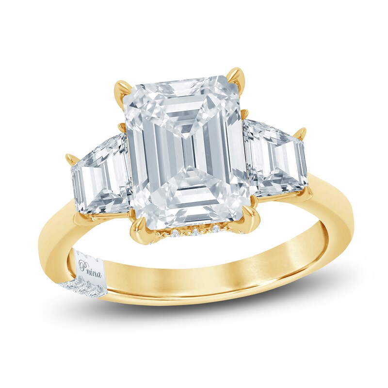 Main Image 1 of Pnina Tornai Lab-Grown Diamond Emerald & Trapezoid-Cut Three-Stone Engagement Ring 5-1/8 ct tw 14K Yellow Gold