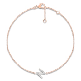 Diamond Initial N Bracelet 1/15 ct tw 10K Rose Gold 7.5"
