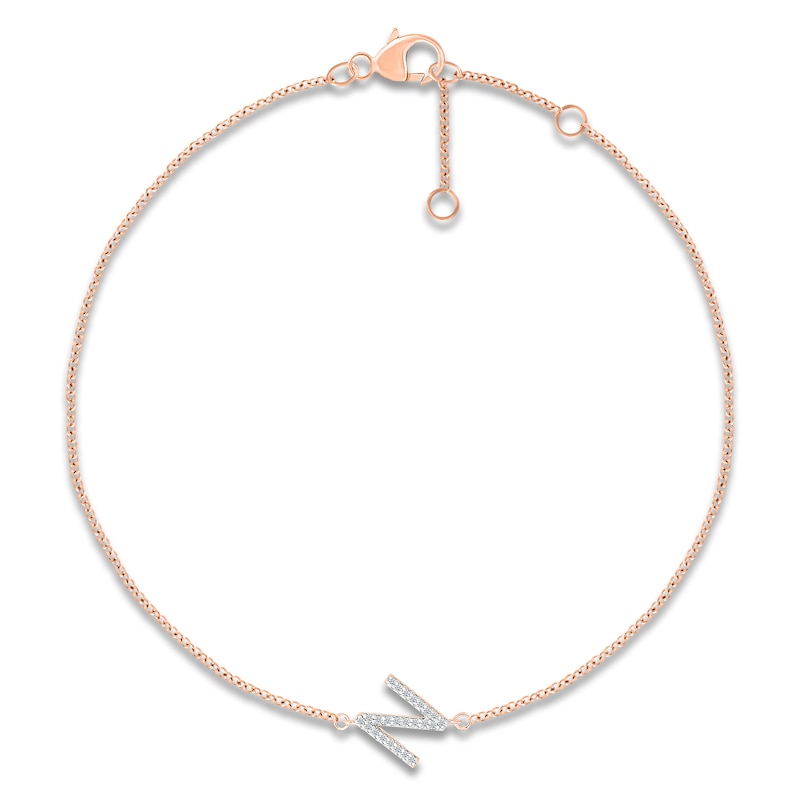 Main Image 1 of Diamond Initial N Bracelet 1/15 ct tw 10K Rose Gold 7.5"