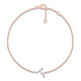 Diamond Initial T Bracelet 1/20 ct tw 10K Rose Gold 7.5"