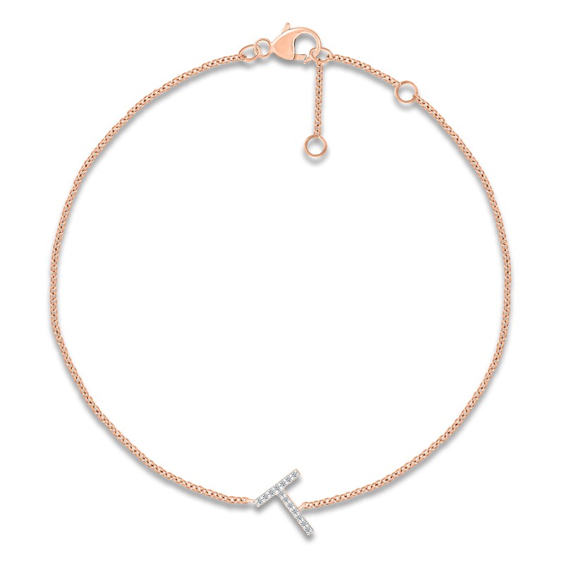 Main Image 1 of Diamond Initial T Bracelet 1/20 ct tw 10K Rose Gold 7.5"