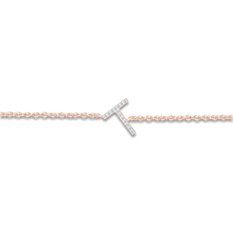 Main Image 2 of Diamond Initial T Bracelet 1/20 ct tw 10K Rose Gold 7.5"