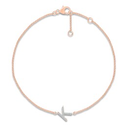 Diamond Initial K Bracelet 1/15 ct tw 10K Rose Gold 7.5"