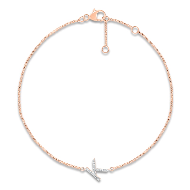 Main Image 1 of Diamond Initial K Bracelet 1/15 ct tw 10K Rose Gold 7.5"