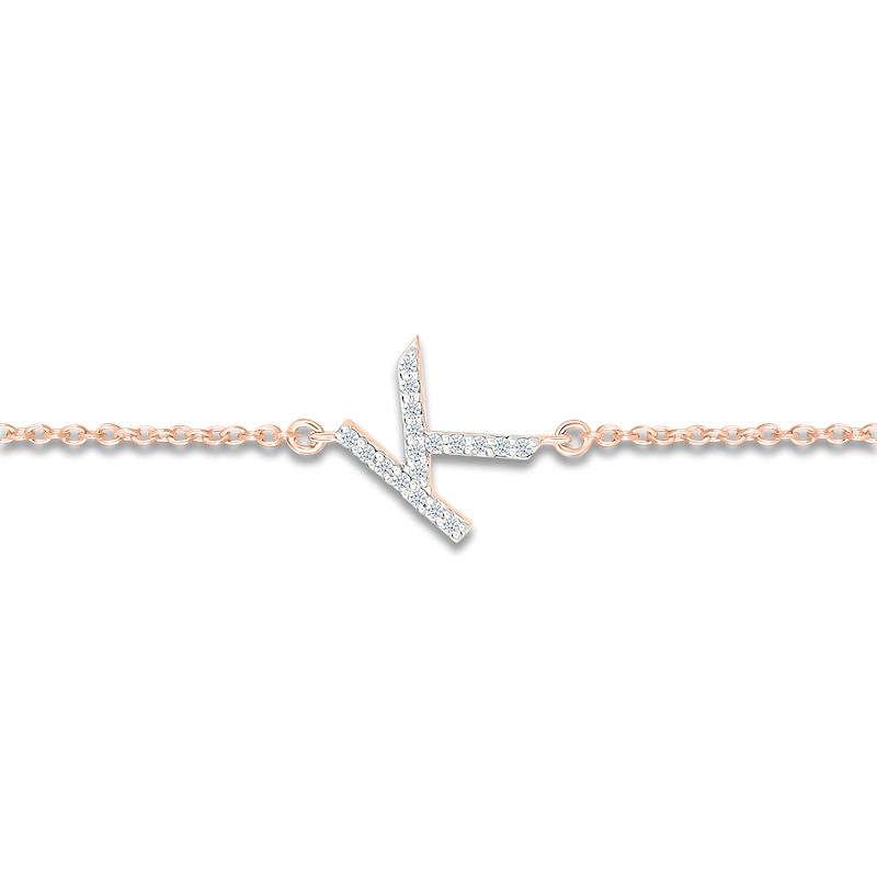 Main Image 2 of Diamond Initial K Bracelet 1/15 ct tw 10K Rose Gold 7.5"