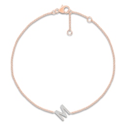 Diamond Initial M Bracelet 1/15 ct tw 10K Rose Gold 7.5"