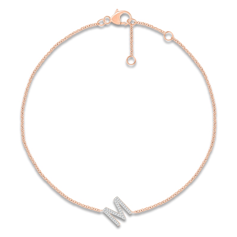Main Image 1 of Diamond Initial M Bracelet 1/15 ct tw 10K Rose Gold 7.5"