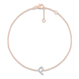 Diamond Initial P Bracelet 1/15 ct tw 10K Rose Gold 7.5"