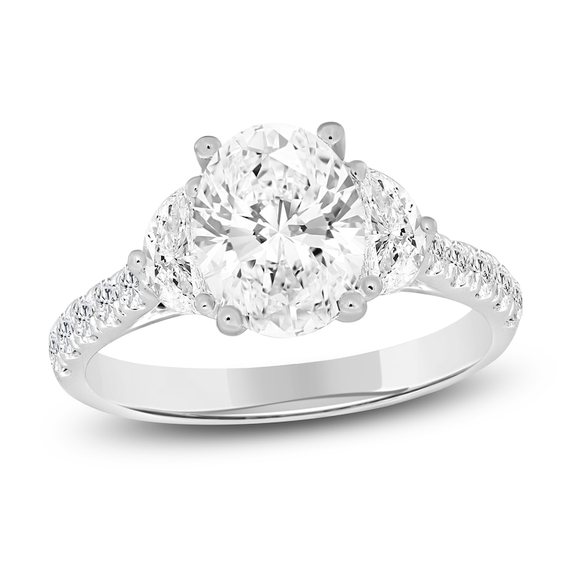 Main Image 1 of Oval-Cut & Half Moon-Shaped Lab-Grown Diamond Three-Stone Engagement Ring 3 ct tw 14K White Gold