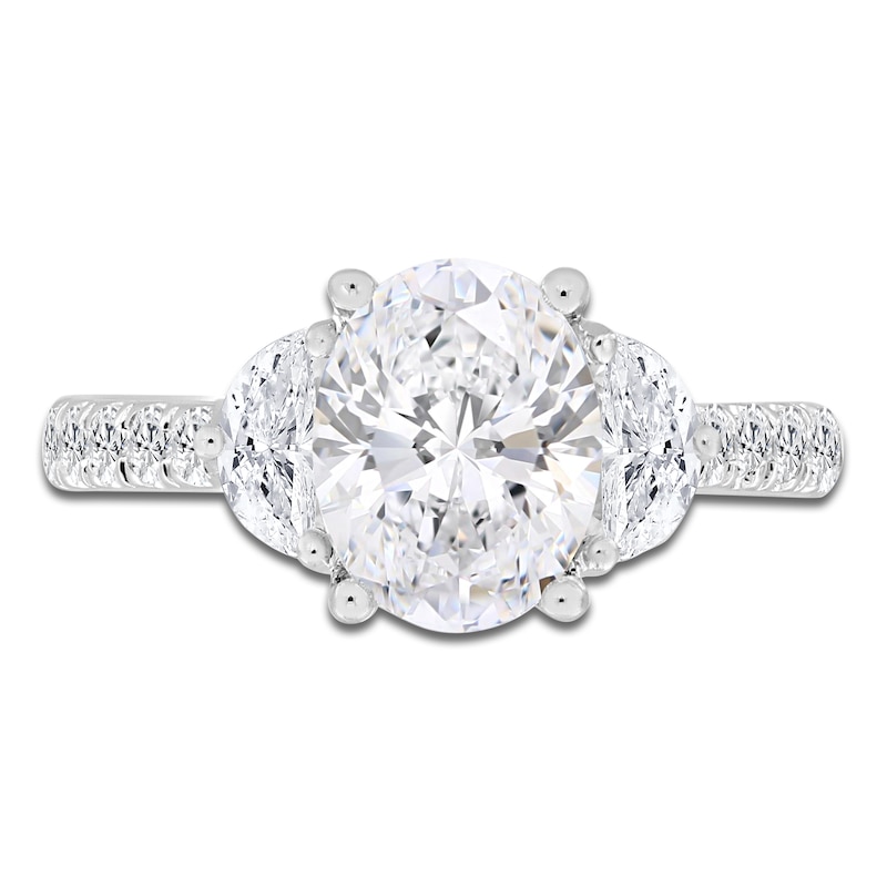 Main Image 3 of Oval-Cut & Half Moon-Shaped Lab-Grown Diamond Three-Stone Engagement Ring 3 ct tw 14K White Gold