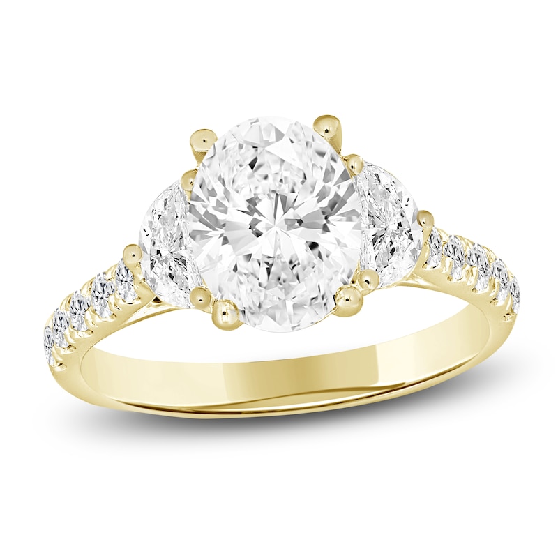 Main Image 1 of Oval-Cut & Half Moon-Shaped Lab-Grown Diamond Three-Stone Engagement Ring 3 ct tw 14K Yellow Gold