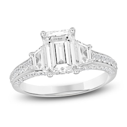 Emerald-Cut & Trapezoid-Cut Lab-Grown Diamond Three-Stone Engagement Ring 3 ct tw 14K White Gold