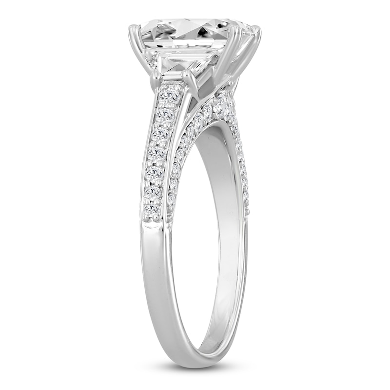 Main Image 2 of Emerald-Cut & Trapezoid-Cut Lab-Grown Diamond Three-Stone Engagement Ring 3 ct tw 14K White Gold