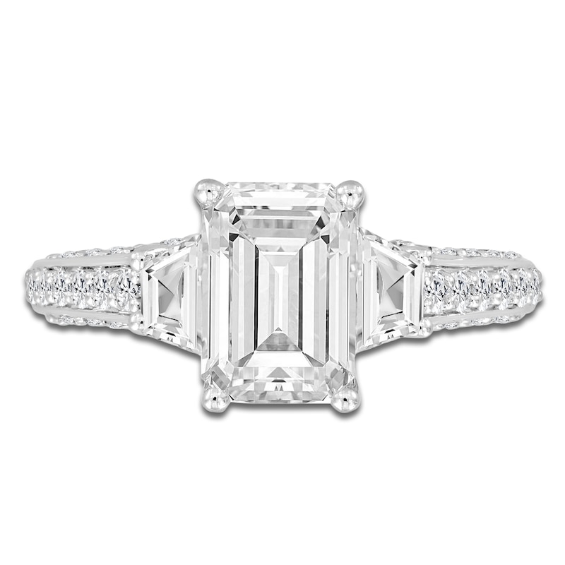 Main Image 3 of Emerald-Cut & Trapezoid-Cut Lab-Grown Diamond Three-Stone Engagement Ring 3 ct tw 14K White Gold