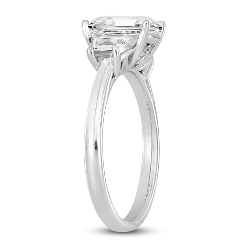 Main Image 2 of Emerald-Cut & Trapezoid-Cut Lab-Grown Diamond Three-Stone Engagement Ring 2-3/4 ct tw 14K White Gold