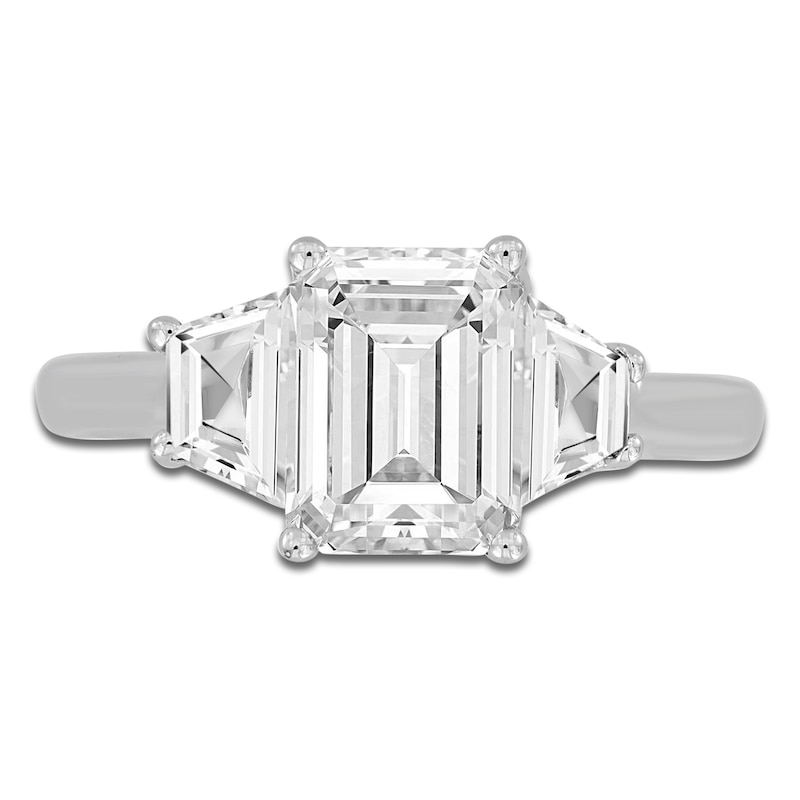 Main Image 3 of Emerald-Cut & Trapezoid-Cut Lab-Grown Diamond Three-Stone Engagement Ring 2-3/4 ct tw 14K White Gold