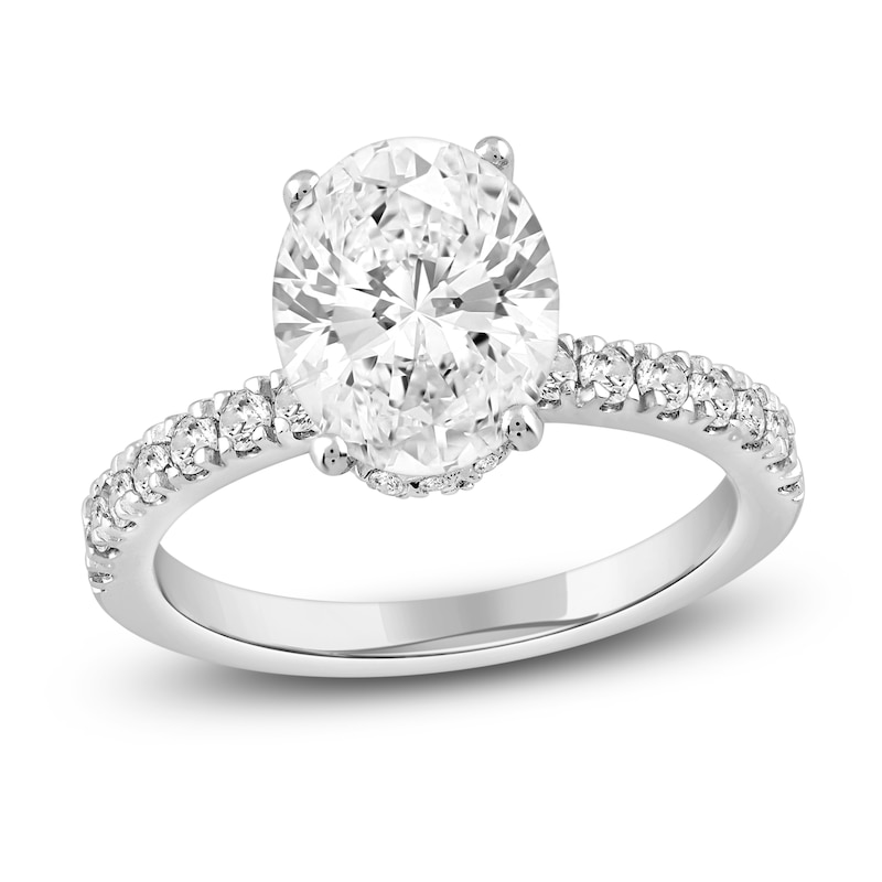 Main Image 1 of Oval-Cut Lab-Grown Diamond Hidden Halo Engagement Ring 2-1/2 ct tw 14K White Gold