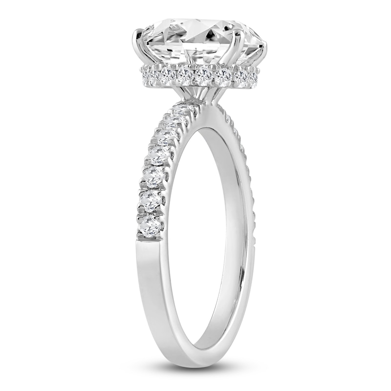 Main Image 2 of Oval-Cut Lab-Grown Diamond Hidden Halo Engagement Ring 2-1/2 ct tw 14K White Gold