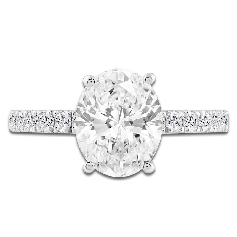 Main Image 3 of Oval-Cut Lab-Grown Diamond Hidden Halo Engagement Ring 2-1/2 ct tw 14K White Gold
