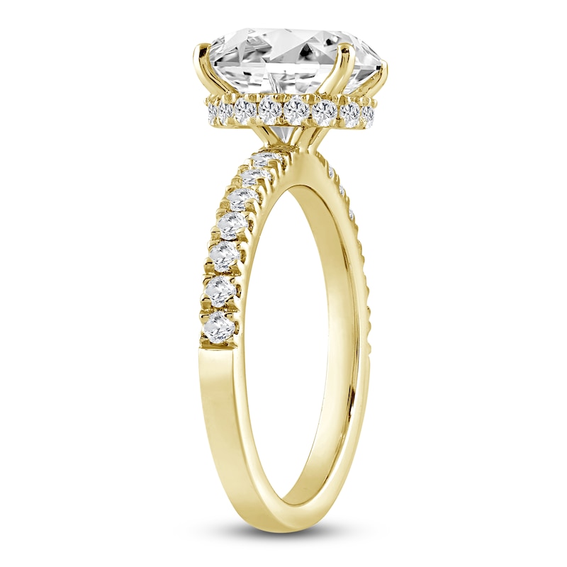 Main Image 2 of Oval-Cut Lab-Grown Diamond Hidden Halo Engagement Ring 2-1/2 ct tw 14K Yellow Gold