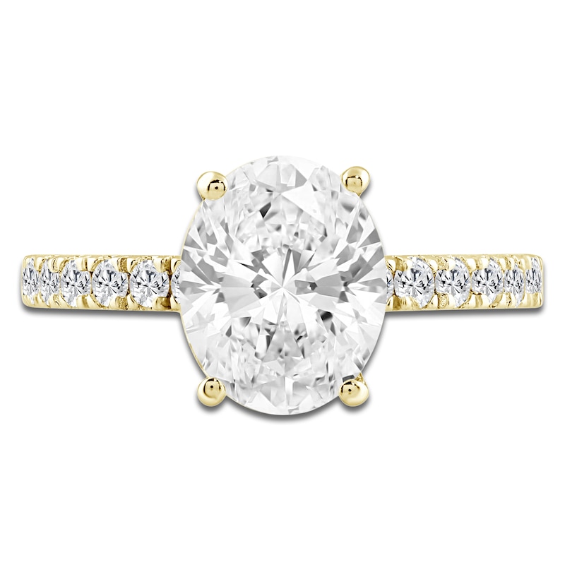 Main Image 3 of Oval-Cut Lab-Grown Diamond Hidden Halo Engagement Ring 2-1/2 ct tw 14K Yellow Gold