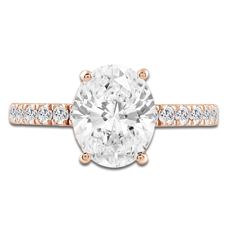 Main Image 3 of Oval-Cut Lab-Grown Diamond Hidden Halo Engagement Ring 2-1/2 ct tw 14K Rose Gold