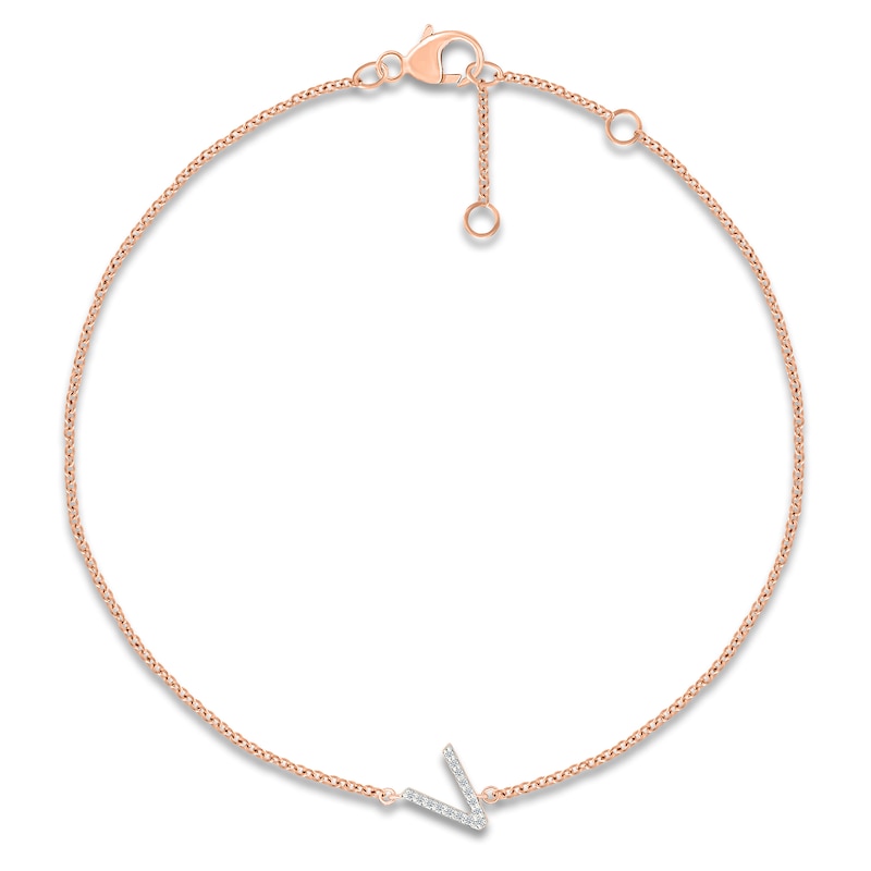 Main Image 1 of Diamond Initial V Bracelet 1/20 ct tw 10K Rose Gold 7.5"