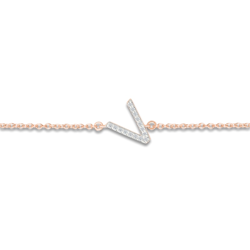 Main Image 2 of Diamond Initial V Bracelet 1/20 ct tw 10K Rose Gold 7.5"